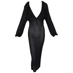 2000's Yves Saint Laurent by Tom Ford Plunging Sheer Black Knit Dress