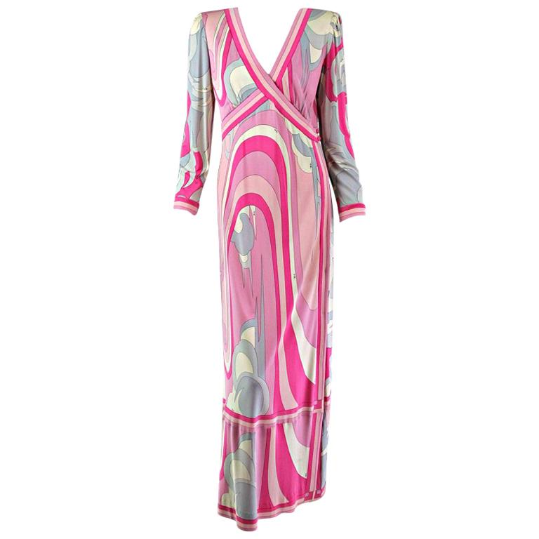 Emilio Pucci Silk Jersey V Plunge neckline Maxi Dress 1970s