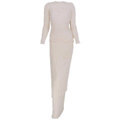 Mary McFadden Off White Tiered Fortuny Pleated Evening Dress 1980s