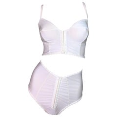 1990's Dolce & Gabbana Pin-Up Ivory Corset Crop Top & High Waist Panty Bikini 