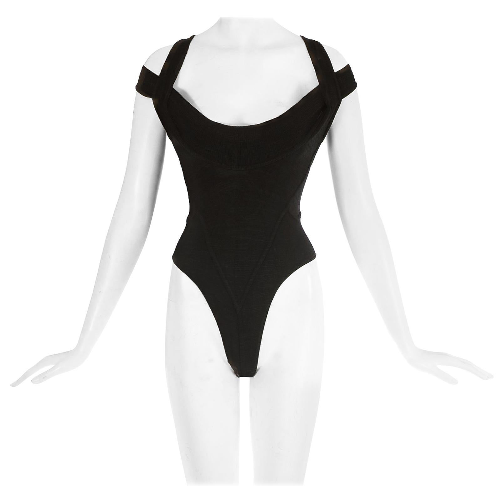 Azzedine Alaia black knitted off the shoulder bodysuit, ss 1991 For Sale