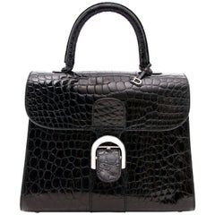 Delvaux Black Shiny Croco Brillant MM