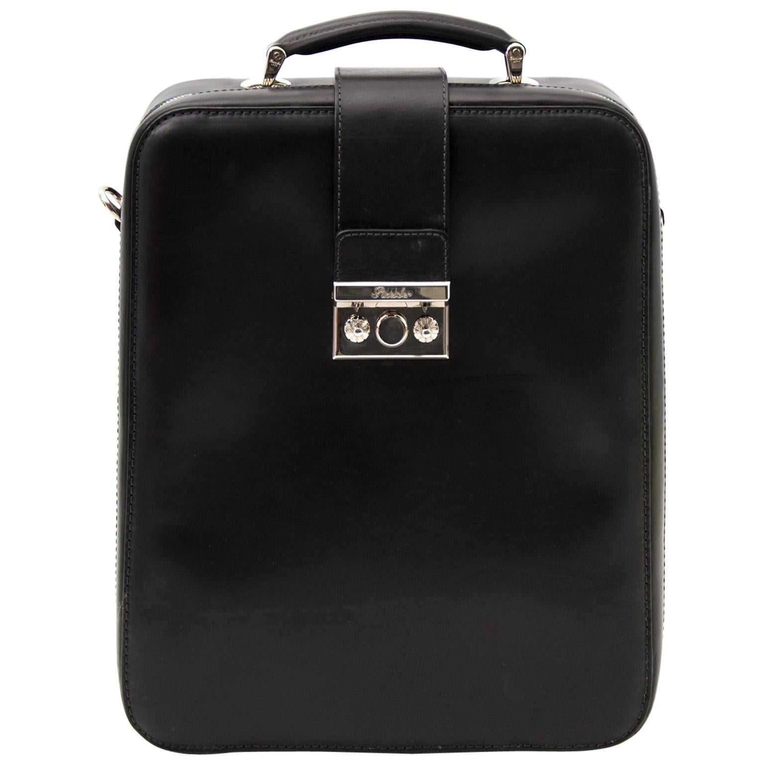 Pineider Power Elegance Black Leather Laptop Briefcase For Sale