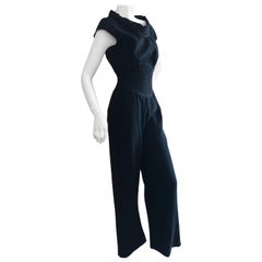 Thierry Mugler Couture Elegante Vintage 80er Jahre Schwarz Jumpsuit w Korsett wie Rippen