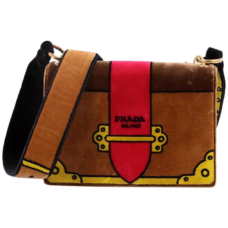  Prada Cahier Crossbody Bag Printed Velvet Small