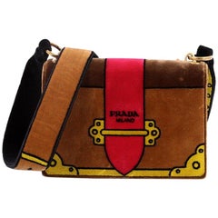 Used  Prada Cahier Crossbody Bag Printed Velvet Small