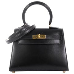 Hermes Kelly Handbag Noir Box Calf with Gold Hardware 20