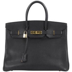 Hermès - Sac à main Birkin Noir Ardennes avec accessoires dorés 35