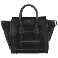 Celine Multicolor Luggage Handbag Tartan Tweed with Leather Mini