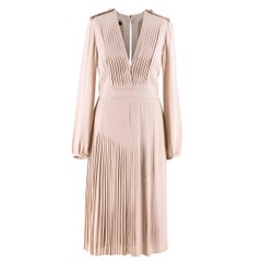 Burberry Prorsum Pleated Silk V-Neck Dress US 6