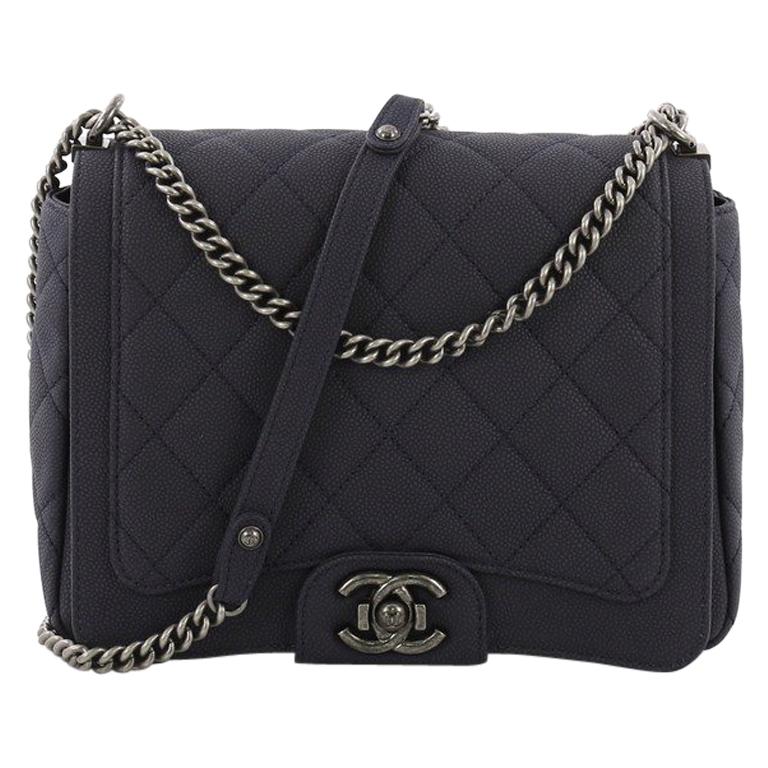 Chanel Turn Around Ligne Flap Bag Quilted Washed Caviar Medium