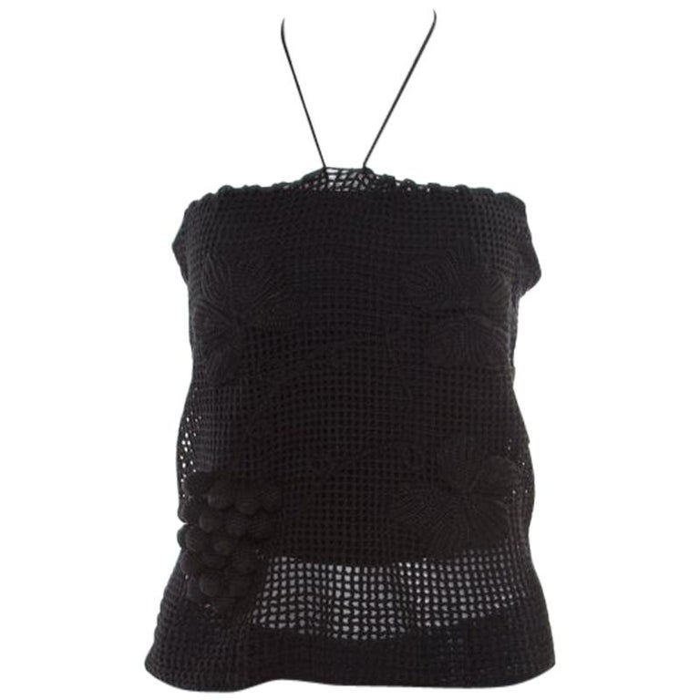 Chanel Black Crochet Knit Grape Vine Applique Tank Top L For Sale at ...