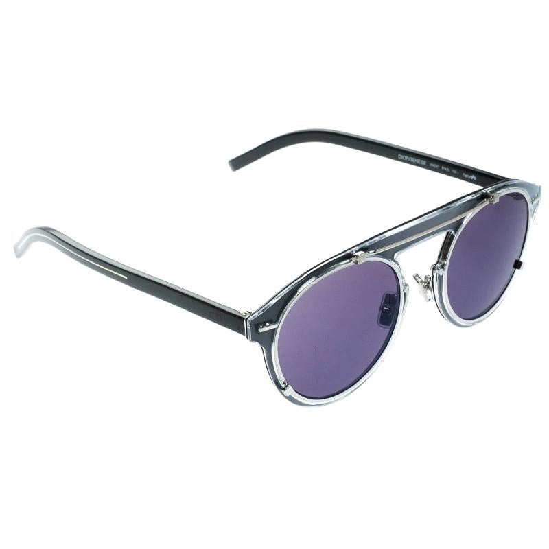 Dior Homme Silver/Black Diorgenese Round Sunglasses at 1stDibs