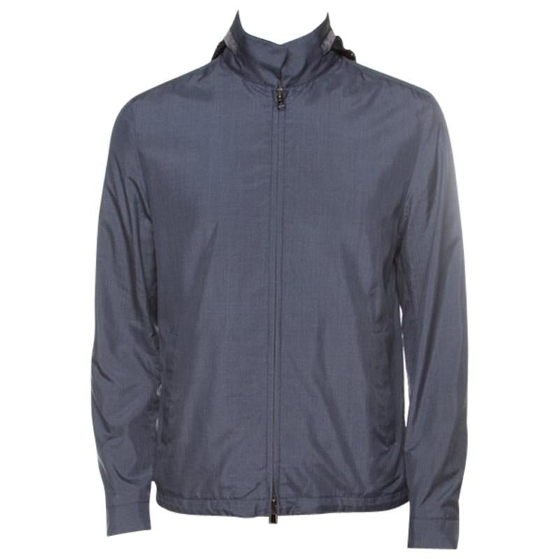 Loro Piana Midnight Blue Silk Rain System Hooded Jacket M For Sale at ...