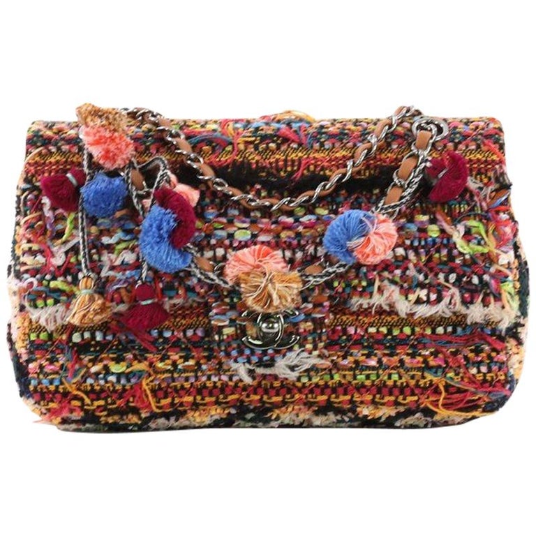 Chanel Pom Pom CC Flap Bag Quilted Tweed Medium at 1stDibs | chanel pom ...