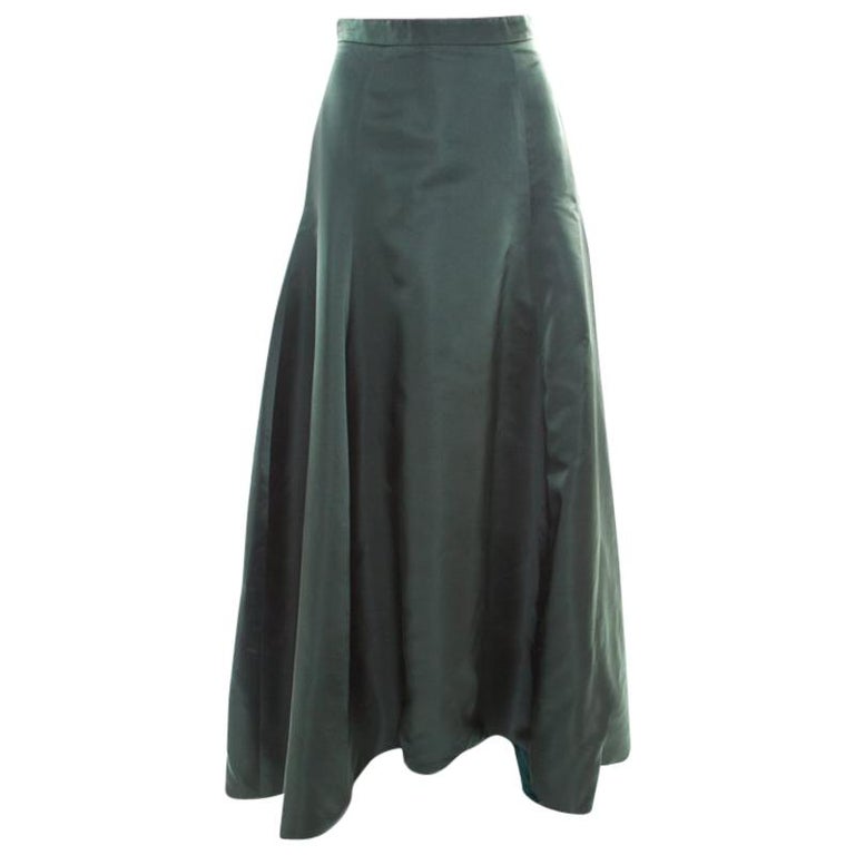 Dior Bottle Green Silk Satin Flared High Waist Maxi Skirt S For Sale at ...