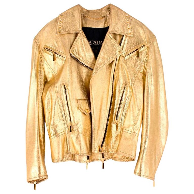 Escada Metallic Gold Leather Biker Jacket US 8 at 1stDibs gold leather jacket, gold leather