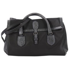 Bottega Veneta Double Sided Buckle Top Handle Bag Leather with Python Detail