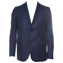 Gucci Nautical Blue Cashmere Patch Pocket Detail Tailored Blazer L