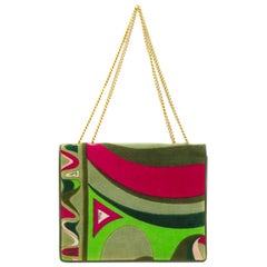 Vintage 1970s Pucci Green and Pink Velvet Evening Bag