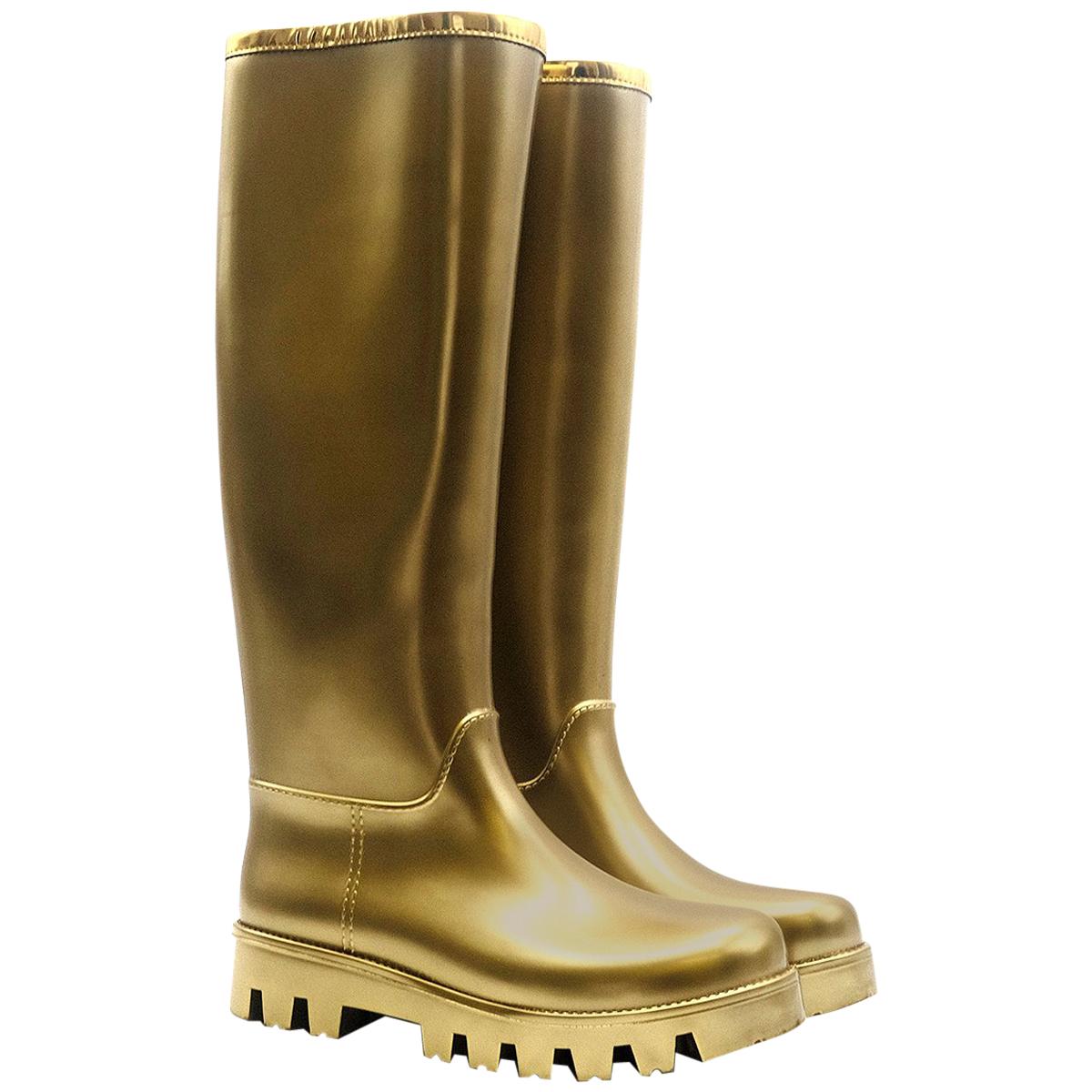 Dolce & Gabbana Gold Rubber Wellington Boots US 7 For Sale