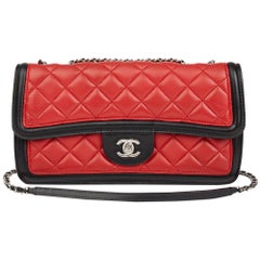 2012 Chanel Red, Black & White Quilted Lambskin Classic Single Flap Bag