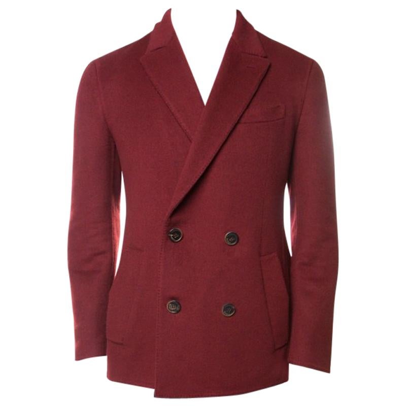 Berluti Burgundy Felted Cashmere Double Breasted Blazer L For Sale at ...