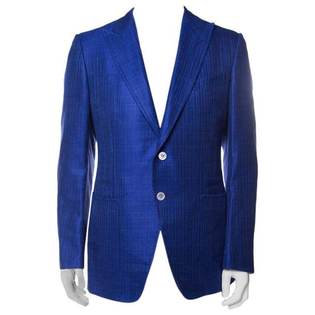 Tom Ford Cobalt Blue Textured Linen Silk Tailored Blazer L For Sale at ...