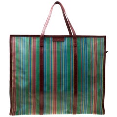 Balenciaga Burgundy/Multicolor Nylon Mesh XL Bazar Shopper Bag