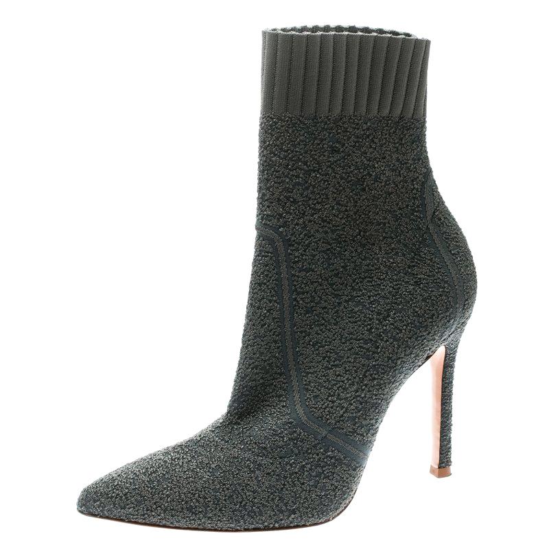 Gianvito Rossi Grey Knit Fiona Pointed Toe Ankle Boots Size 36 For Sale ...