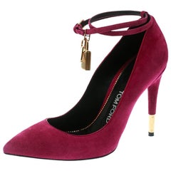Tom Ford Purple Suede Ankle Lock Pointed Toe Pumps Size 36.5