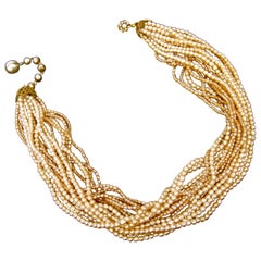 Miriam Haskell Glass Enamel Seed Pearl Choker Necklace circa 1950s