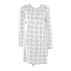 Armani Collezioni Grey and White Checked Fringed Trim Long Cardigan M