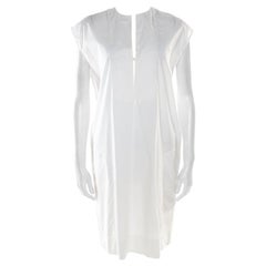 Hermes Off White Cotton Embroidered Pocket Detail Sleeveless Tunic Dress M