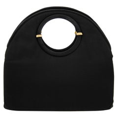 Late 1950s Rosenfeld Black Satin Circle Handle Evening Bag