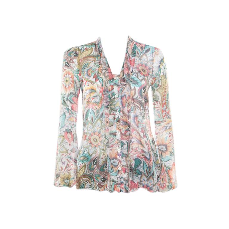 Etro Multicolor Floral Printed Silk Long Sleeve Blouse S For Sale at ...