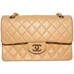 Vintage Chanel Double Flap Beige Quilted Bag