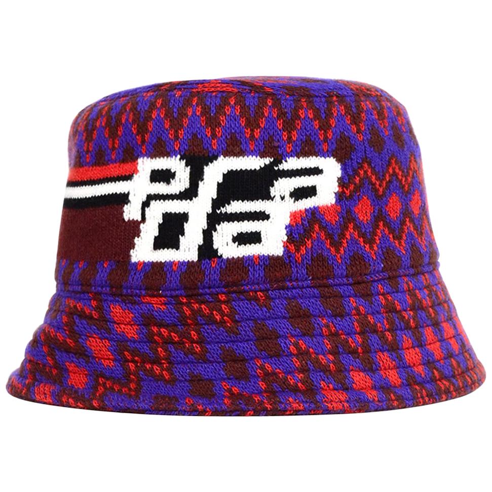 Prada Red/Purple Cashmere/Wool Chevron Motif Bucket Hat Sz M