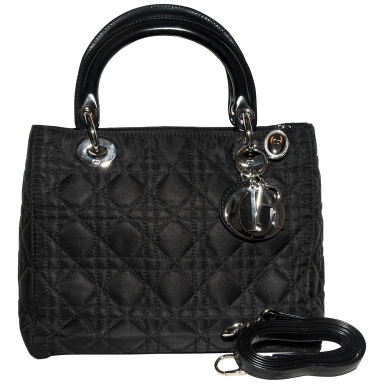 Christian Dior Black Cannage Medium Top Handle Lady Dior Bag For Sale