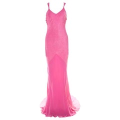 John Galliano Pink Textured Draped High Low Maxi Dress L