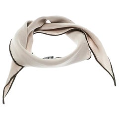 Hermes Beige Silk Contrast Edged Logo Print Mini Losange Scarf