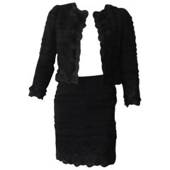 Oscar de la Renta Black Skirt Suit Ensemble Size 2 