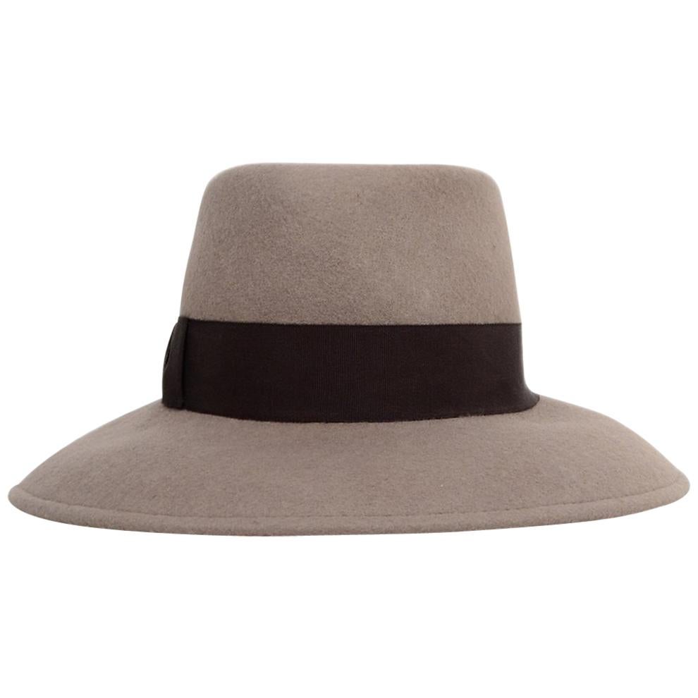 Eric Javits Taupe Hat W/ Brown Ribbon Bow Trim 