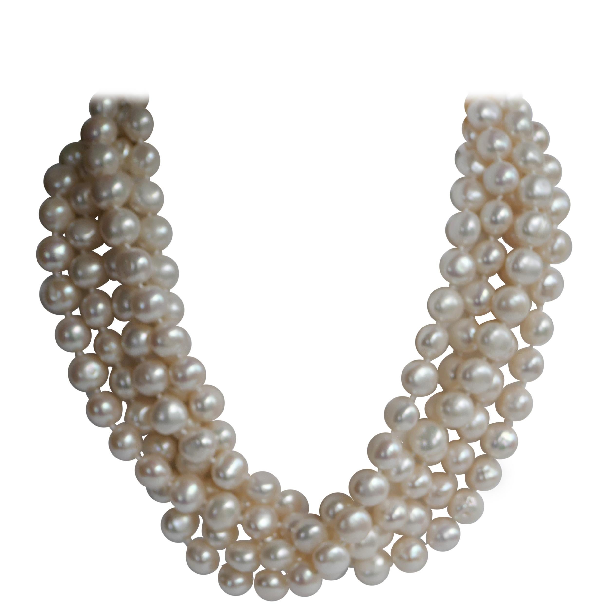 White Cultured Nugget Pearls 925 Sterling Silver Clasp Necklace For Sale