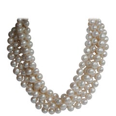 White Cultured Nugget Pearls 925 Sterling Silver Clasp Necklace