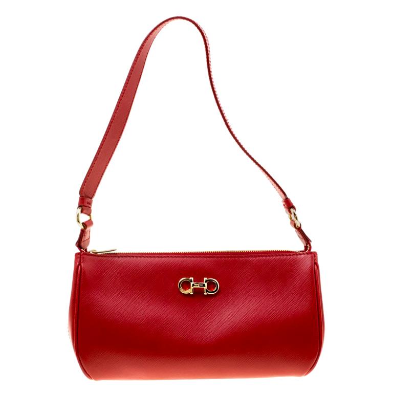 Salvatore Ferragamo Red Leather Lisetta Shoulder Bag For Sale at 1stDibs