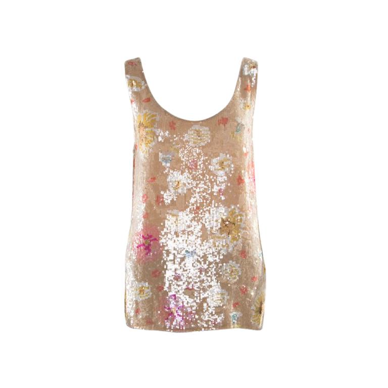 Matthew Williamson Beige Silk Sequin Embellished Tank Top S