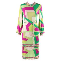 EMILIO PUCCI c.1960er Signature Print Coppola E Toppo Etuikleid aus Seidenstrick