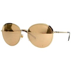 Chanel 18 Karat Gold verspiegelte Linsen & Metall abgerundete Sonnenbrille mit Etui $530