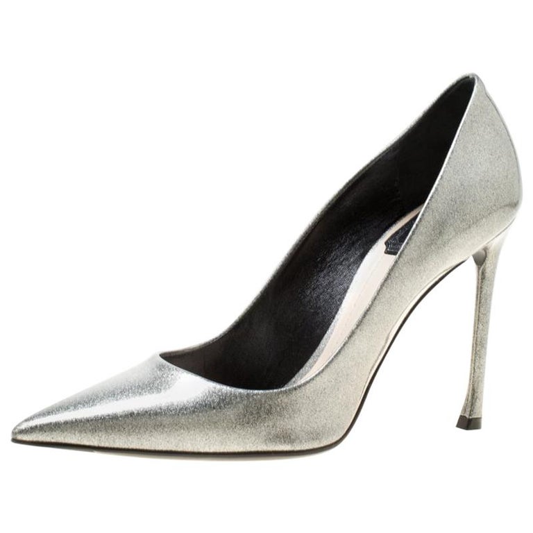 Dior Metallic Silver Patent Leather Pointed Toe Pumps Size 37 For Sale ...